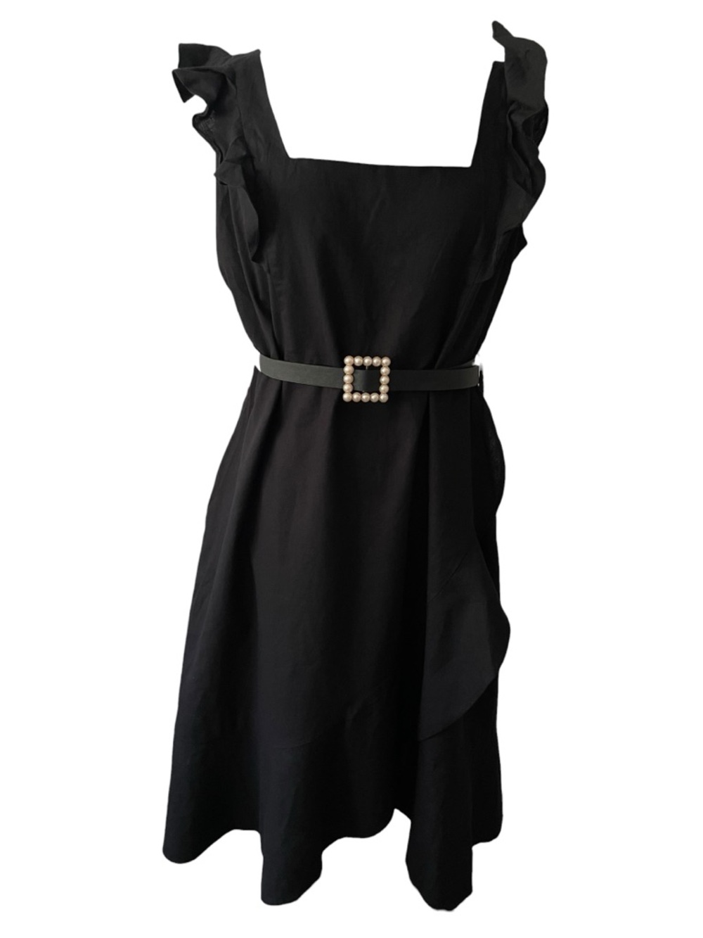 City Chic Boho Black Linen Ruffle Strap Midi Dress wrap optic Sz: 20 L NWT